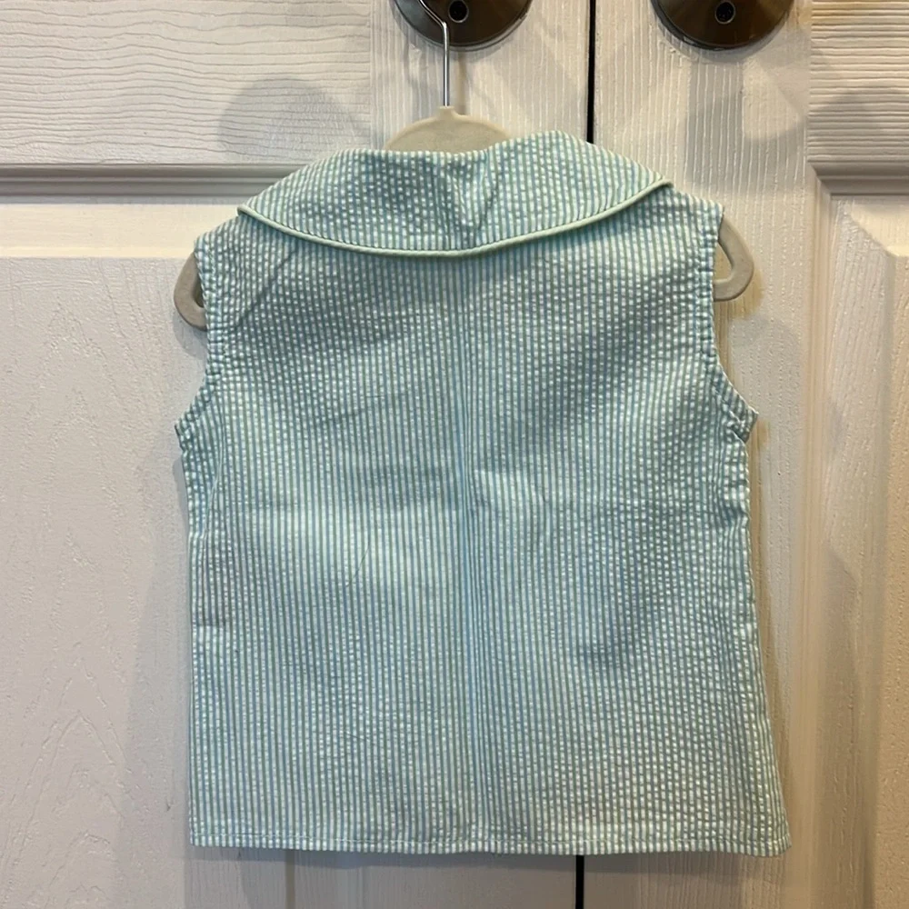 Blue Bumblebee Boutique Seersucker Button Down Sleeveless Top Baby Boy Size 6M